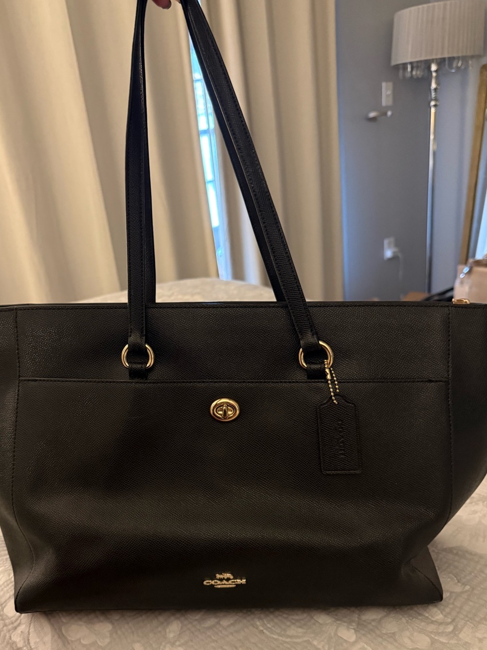Coach Black Pebbled Leather Large Tote Shoulder Bag Gold Hardware